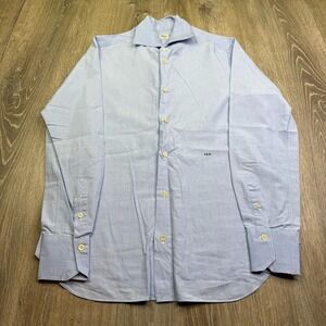 Finamore Napoli De Corato J.S.G. Mens Blue Classic Long Sleeve Dress Shirt M